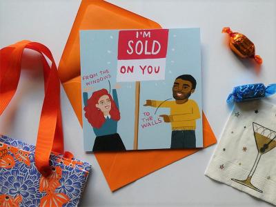 I'm Sold On You is a funny greeting card, perfect for your other half. One card is £3.50 or three cards for £10.